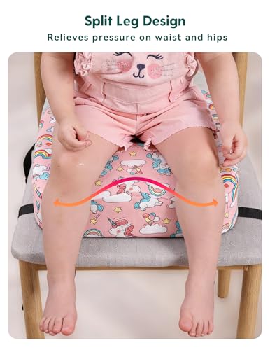 Image of Babelio Ergo-Designed Booster Seat for Kitchen Chair, Promote Proper Upright Posture, Toddler Booster Seat for Dining Table, Removable & Washable Cover, Suitable for 18 Months to 5 Years, Pink Unicorn