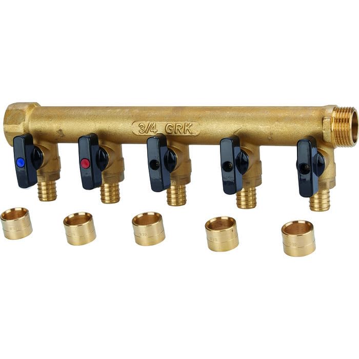 Collecteur avec vannes PER à glissement - GRK - M/F - 3/4' - Diamètre 16 mm - 5 sorties | Collecteur avec vannes PER à glissement - GRK - M/F - 3/4' - Diamètre 16 mm - 5 sorties