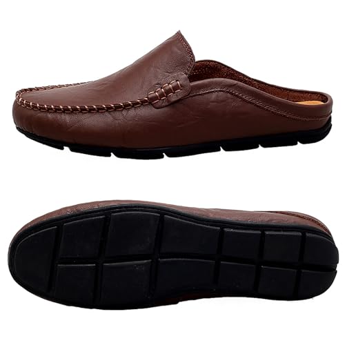 Image of Go Tour Mens Mules Clog Slippers Breathable Punching Leather Slip on Shoes Casual Loafers