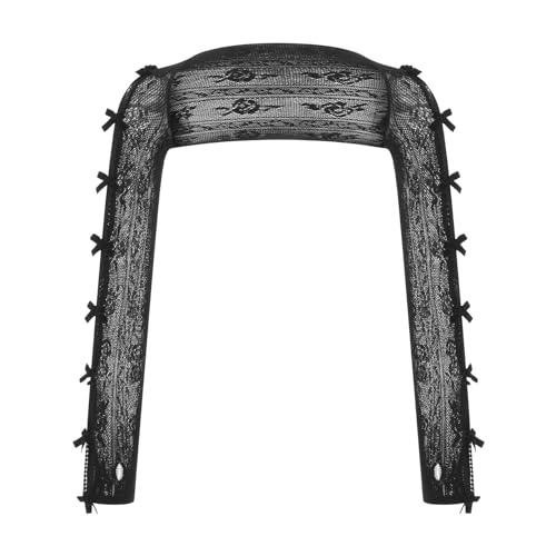 Women Long Sleeve Lace Shrug with Thumb Hole, Open Front Cut Out Bow Bolero Fishnet Shawl Arm Sleeves Cardigan