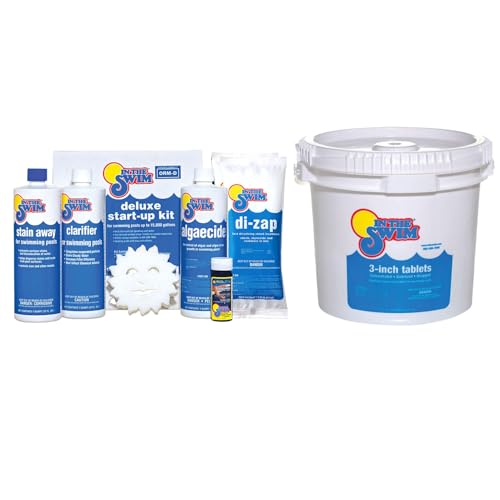 In The Swim Opening Kit and Chlorine Bundle - Pre-Measured Opening Kit for Easy Use - 25 Pound Bucket of 3-Inch Stabilized Chlorine Tablets - Inground and Above Ground Pools Up to 15,000 Gallons