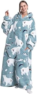 Kseyic Oversized Blanket Hoodie For Adult, Sherpa Fleece Hoodie Blanket, Fluffy Cozy Wearable Blanket For Women Men Teens Boys Girls (Blue, Extra Long-140cm)