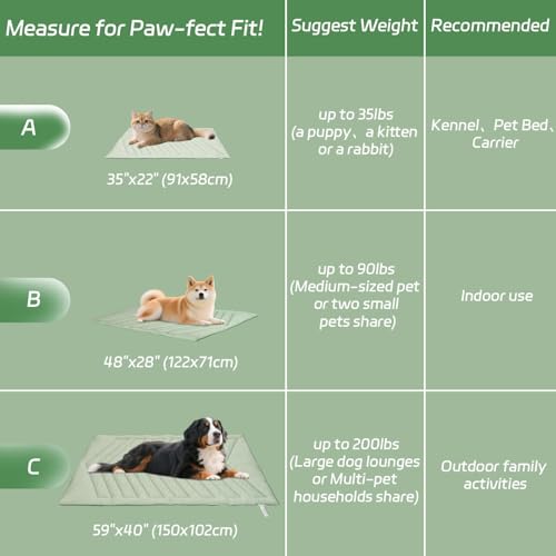 UIQELYS Kühlmatte für Hunde Eisgrün, ohne Gel, Oberseite aus kühlem Stoff und Rückseite aus Samt, waschbar, Kühlkissen für Hund, Sommerlinderung für Welpen und Kätzchen (Eisgrün, A-91x58 cm)