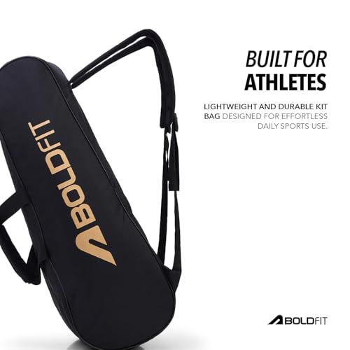 Image of Boldfit Courthaul Badminton Kit Bag for Men & Women 6 Rackets Double Zipper Sports Kit Bag with Backstrap Durable Polyester Badminton Racket Bag for Training, Match & Travel - Black