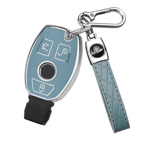 Image of QBUC for Mercedes Benz Key Fob Cover with Keychain (Blue)