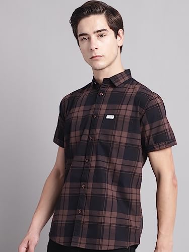 Image of Majestic Man Men Cotton Checkered Half Sleeve Slim Fit Casual Shirt