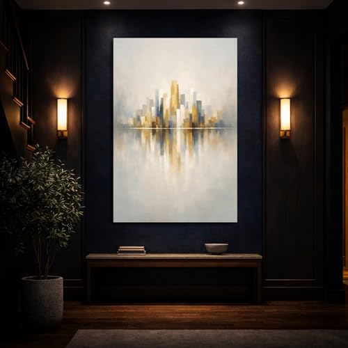 Tableau abstrait cityscape vertical grand format de 60x90 cm pour mur - 4