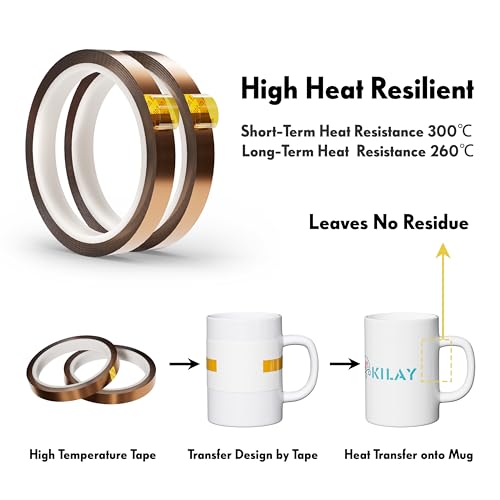 Image of KILAY High Temperature Tape Heat Tape Heat Resistant Tape Heat Transfer Tape Heat Tape for Sublimation No Residue for Electronics Soldering Circuit Boards - No Residue, 2 Rolls 10mm x 40m 131ft