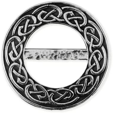Ladycrow Scarf Ring Clip Pewter Thistle Celtic Knot Dragonfly Frog on Leaf Brooch Round and Grey for Women Clothing Present Accessory Scotland Gift (S M) (Celtic Knotwork) image 4