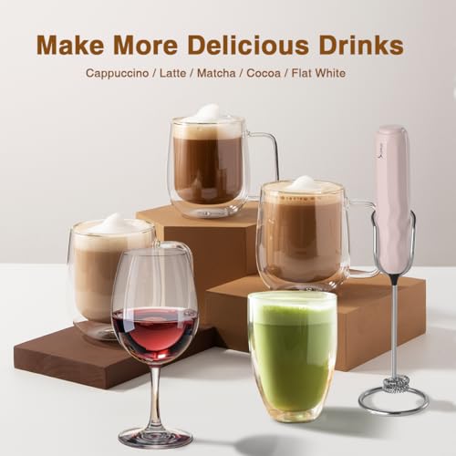 Image of SUPRUS Ultra Fast Handheld Milk Frother Double Whisk with Stand 2 Batteries Stainless Steel for Lattes Cappuccino Matcha Hot Chocolate Coffee Bar Accessories Kitchen Gadgets Gift (Pack of 2)