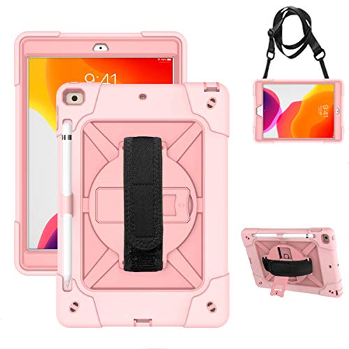 iPad 10.2 Case with Pencil Holder  Hard Durable Rugged Protective Cover for iPad 8th Gen Rose Gold