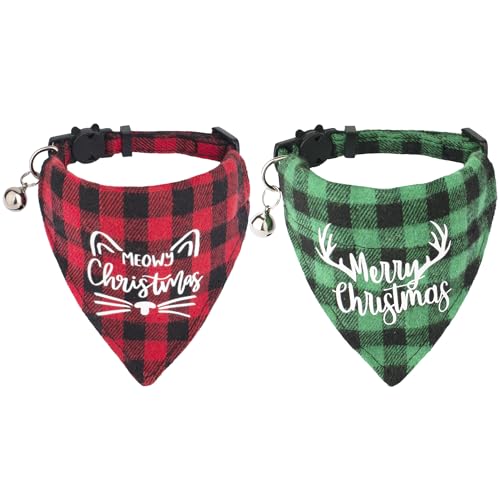 ADOGGYGO Christmas Cat Collars Breakaway with Bell, 2 Pack Adjust...