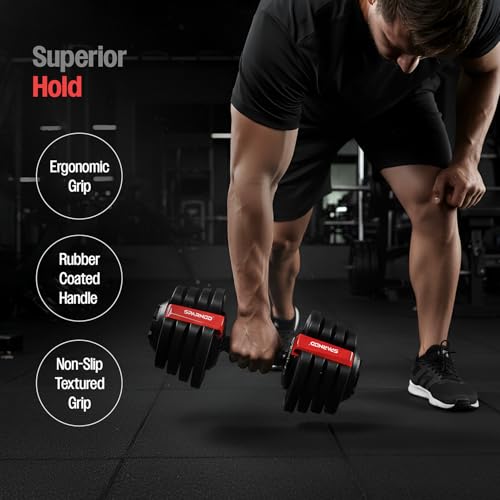 Image of Sparnod Fitness SAD-18 Adjustable Dumbbell 18kg (Set of 2) 12 Weight Levels (1.5-18kg), Quick Adjust with Safety Lock, Non-Slip Grip, Thickened Base Full-Body Workout, Steel & Nylon
