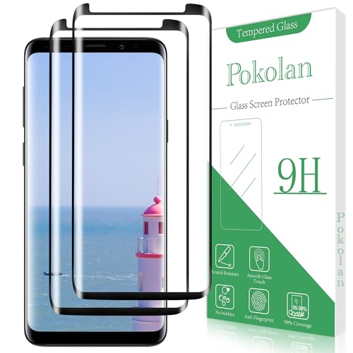 Pokolan [2-Pack Screen Protector for Samsung Galaxy S9 Plus Tempered Glass 3D Curved Full Coverage Scratch Resistant 9H Hardness Bubble Free Easy to Install Case Friendly