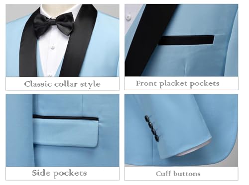SevenBoy Men's Slim Fit 3 Piece Suit One Button Solid Shawl Lapel Blazer Jacket Vest Pants Set for Formal3