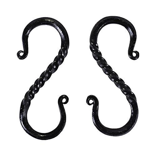 Viking Traders Handforged Twisted Heavy-Duty S Hook 2-Pack Rustic Design| Black Coated, S Hooks For Hanging,Heavy Duty Shelving,Garage,Grid Wall,Storage Racks,Hooks For Heavy Weights #TOP2