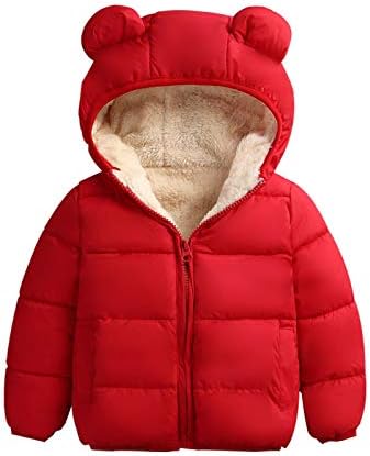 Baby Boys Fleece Lined Warm Coat Toddler Girls Long Sleeve Plush Zipper Hoodie Down Jacket Winter Clothes(Red,4-5 T)