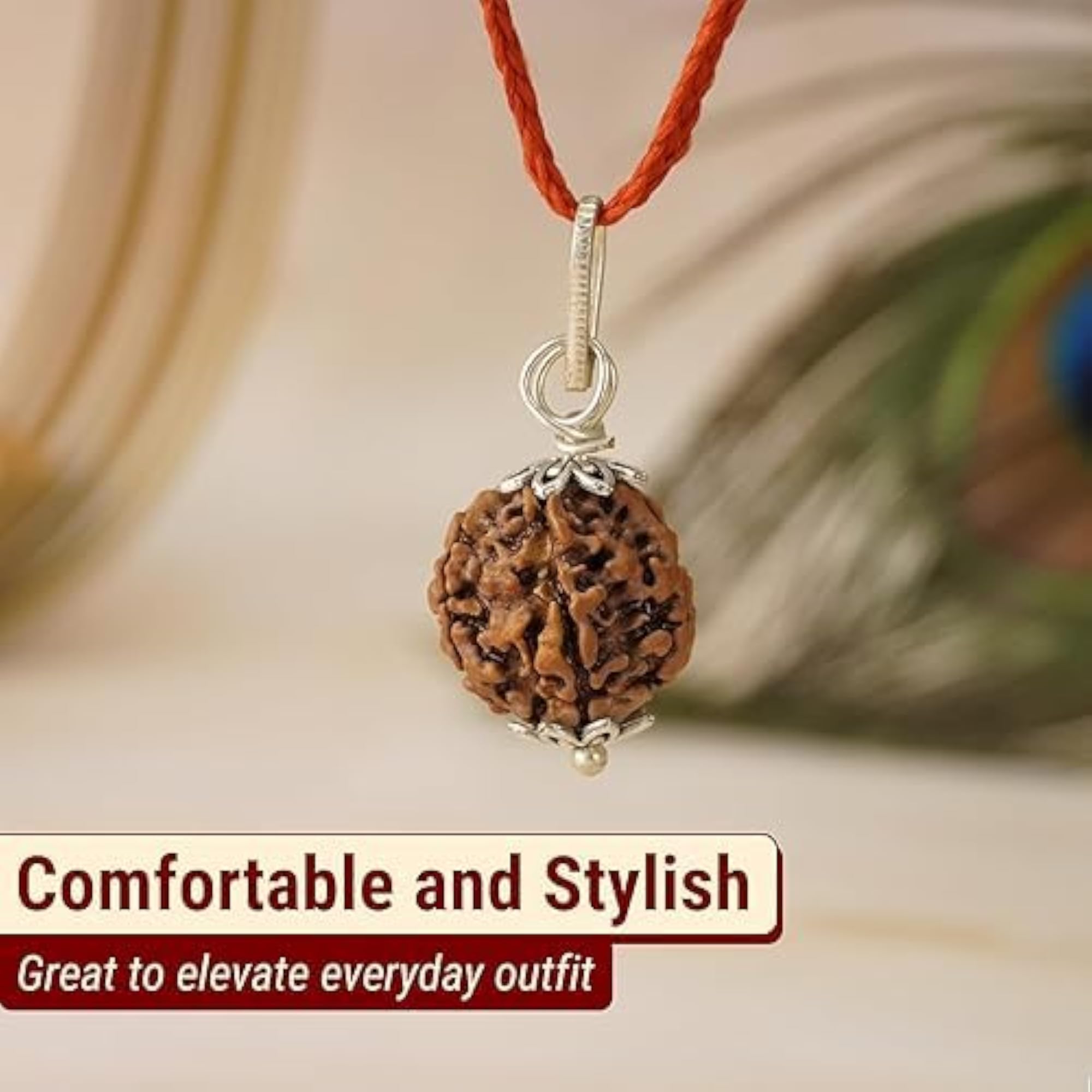 Swastik's Natural Panchmukhi Rudraksha Pendant with Silver Cap