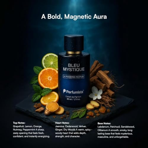Image of Bleu Mystique Extrait de Parfum for Men | Long-Lasting Fresh & Woody Perfume - 50ML (Pack of 1) | Premium Extrait de Parfum with Citrus, Woods & Musk | Strong Masculine Perfume for Men & Women