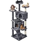 Yaheetech Árbol Rascador para Gatos de 158 cm con Plataforma Torre Escalador para 1-3 Gatos Medianos con Bolas 49x49x158 cm Gris Oscuro Gris Oscuro