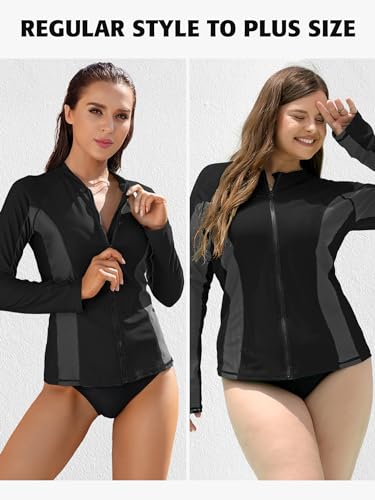 Image of ATTRACO Women's Rashguard Swimsuit Zip Front Sun Protection Swim Shirt UPF 50+