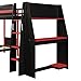 Virubi Twin Size L-Shaped Gaming Bunk Bed with Twin Size Gaming Loft Bed,Built-in Desk, Bunk Bed with Shelves and LED for Boys Teens Bedroom, Black+Red