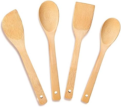 Juego de 4 Utensilios de Cocina de Bambú Natural, Set Utensilios ...