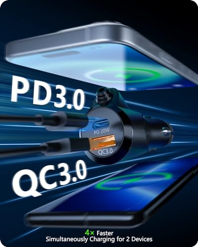 LENCENT Bluetooth 5.3 Auto FM Transmitter, PD20W QC18W Schnelles Autoladegerät, Radio Bluetooth Auto Adapter mit Dual Mics für Freisprecheinrichtung, Siri&Google, U Disk/3.5mm AUX, Hi-Fi Treble & Bass