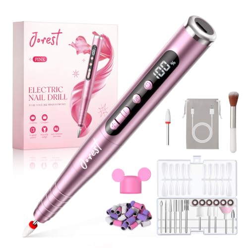 JOREST 13 en 1 Torno para Uñas Profesional, Lima Electrica Uñas, 35000RPM, 6 Velocidades Ajustables, Set Manicura, Pedicura Para Pies, Pulidor, Broca Unhas Gel, Quita Cuticulas, Manicurist, Rosa