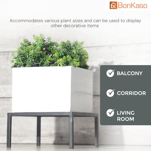 BonKaso Square (Pack of 2) Metal Plant Stand for Balcony & Garden (25.4x 25.4 x 12.7 cm) | Flower Pot Holder for Indoor & Outdoor Use | Decorative Planter Stand for Living Room & Home Decor- Black - Image 4 thumbnail
