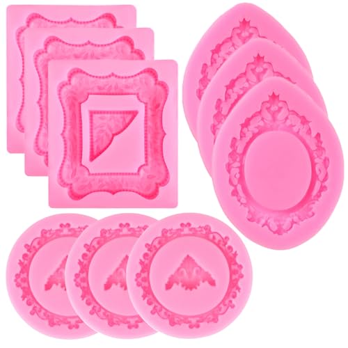 9 PCS Picture Frames Fondant Silicone Molds TuNan Vintage Style Photo Frame Moulds for Cake Decorating Cupcake Topper Chocolate Candy Polymer Clay