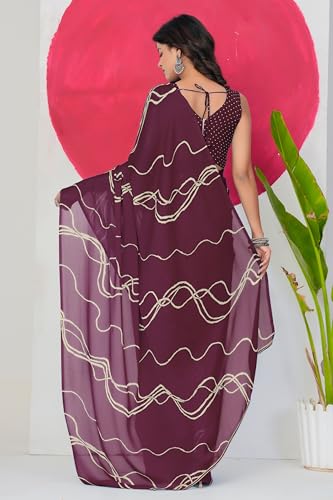 Image of MIRCHI FASHION Saree for Woman Chiffon Georgette Geometric Printed | Lightweight Farewell and Women's Office Sari with Blouse Piece