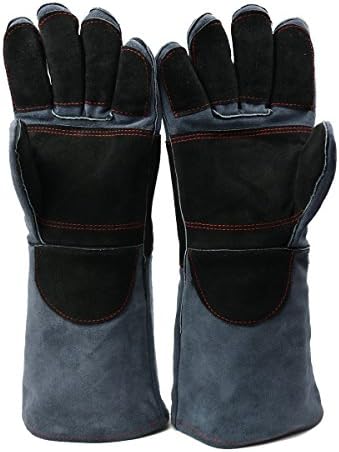 Arc Welding Gloves, DOURR Forging Gloves Heat & Fire Resistant mittens for Mig/Tig Welders/Oven/Grill/Fireplace/Hot Pan/Stove/BBQ/welders Gloves 16 inch (Black Gray)