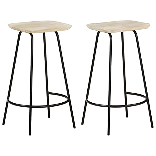 Iiaky Taburetes de Cocina 2 Unidades Madera Maciza de Mango Taburete Alto Cocina