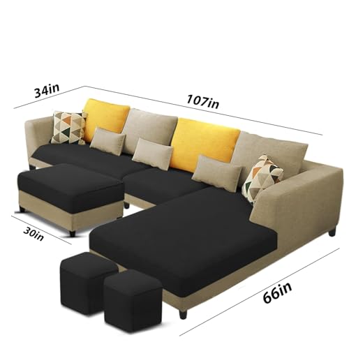 Image of Galib RHS 8 Seater L Shape Sofa Set for Living Room (Cream Black Fabric) Premium Fabric Sofa