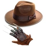 Il costume include: il set di costumi da assassino dei sogni per adulti include un robusto cappello Fedora marrone con un fiocco decorativo attaccato e un guanto marrone artiglio con artigli in plastica attaccati a ogni punta delle dita con comode regolazioni per adattarsi comodamente alle dita, il costume perfetto per questa festa di Halloween di quest'anno!