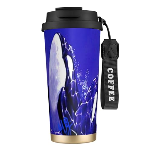 イルカ頭 コーヒーカップ 500ml真空断熱マグボトル 保温 保冷 多重構造 大容量 直飲み ストロー付き洗いやすい アウトドア 漏れ防止 サーモス水筒 食品グレードステンレス316 男女兼用 車用 父の日、母の日ギフト 外出、自宅、オフィス使用