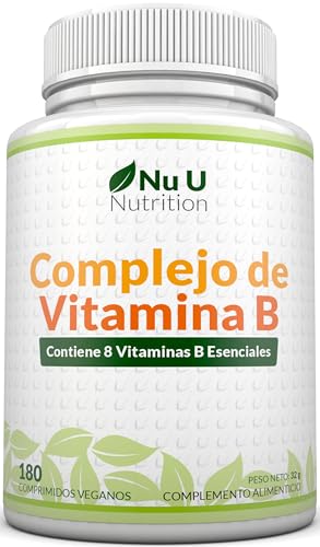 Vitamina B Complex   180 Comprimidos Veganos Para 6 Meses   Complejo B Completo: B1, B2, B3, B5, B6, B7 (Biotina), B9 (Ácido Fólico) y B12   Fabricado en Europa   Nu U Nutrition