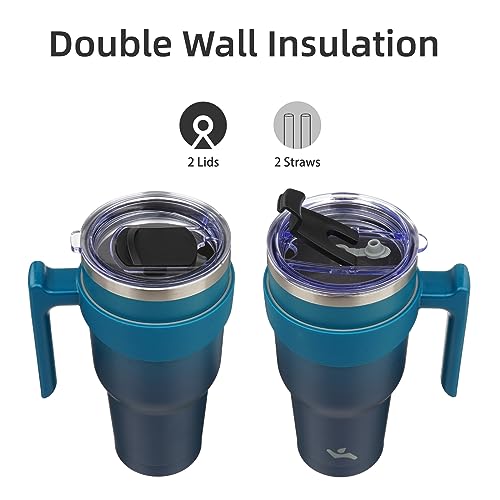 Image of Konokyo 30 oz Tumbler with Handle and Straw, Insulated Travel Mug