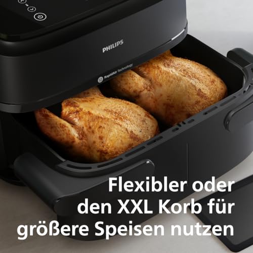 Philips Airfryer 1000 Series Flexible Basket - Heißluftfritteuse mit 7,1 L Fassungsvermögen, RapidAir-Technologie, 10 Kochfunktionen, 90% weniger Fett, kompaktes Design, HomeID-Rezept-App (NA154/00) - 3