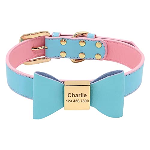 Beirui Personalisiertes Hundehalsband Mit Fliege – Weiches PU-Leder, Verstellbar, Für Kleine Hunde (Rosa, XS)