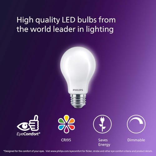 Image of PHILIPS LED 40W A19 4-Pack Ultra Definition Soft White (2200K-2700) 450 Lumen (5W = 40W) Dimmable Frosted Flicker-Free Light Bulbs