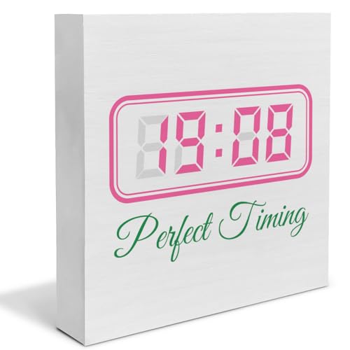 Sorority Gifts for Women, 1908 Pink and Green Perfect Timing Wood Block Sign, Inspirational Desk Decor for Home Office Shelf 4 x 4 Inches