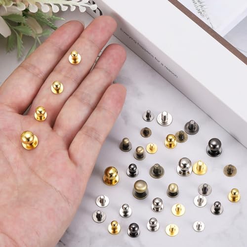 uxcell 15Sets Brass Ball Head Stud Rivets, 8mm Dia. Screw Back Button Nipple Rivet for DIY Leathercraft, Silver