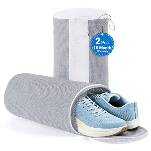 Image of Teletrogy Shoe Washing Machine Bag 2Pcs, Laundry Bag for Shoe Washer & Dryer, Sneaker Cleaning Bag Plush Fibers for All Size Sneaker Deep Clean, Reusable Tennis Wash Bag Invisible Zipper (Grey)