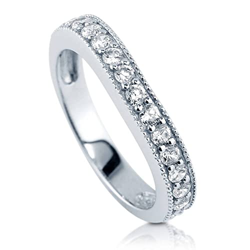 BERRICLE Sterling Silver Wedding Rings Pave Set Round Cut Cubic Zirconia CZ Curved Half Eternity Ring for Women, Rhodium Plated