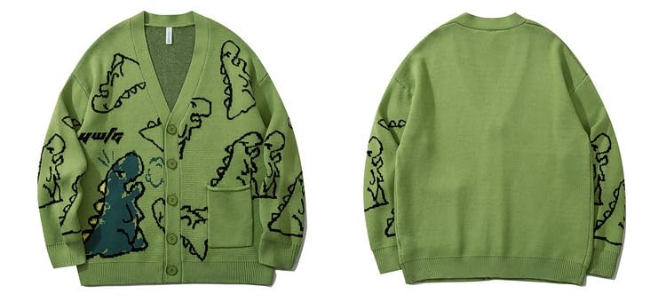 Men's Fairycore Dinosaur Pattern Sweater Y2k Japanese Aesthetics Cardigan Harajuku Preppy Outerwear Indie Streetwear2