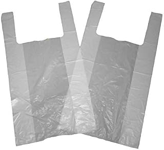 Tezraftaar® 100 x Vest Carrier Bags 12" x 18" x 23", 18mu White Heavy Duty Plastic Carry Bags for Apparel Shopping Gift Boutique Groceries & Shopping