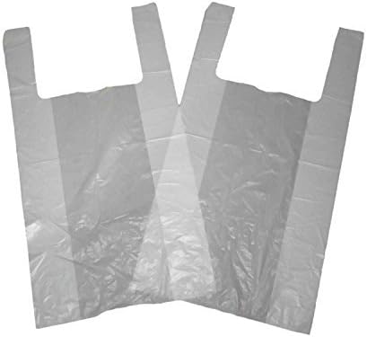 Tezraftaar® 100 x Vest Carrier Bags 12" x 18" x 23", 18mu White Heavy Duty Plastic Carry Bags for Apparel Shopping Gift Boutique Groceries & Shopping