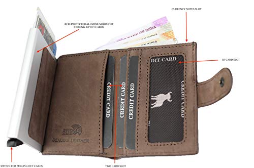 HIDE & SKIN SHEIKH Brown Genuine Leather Unisex RFID Card Holder and Key Chain Combo